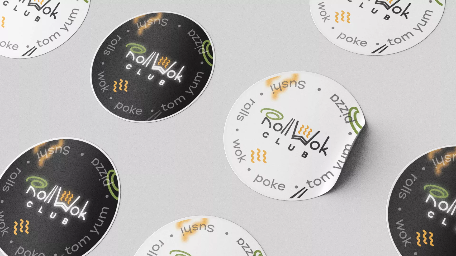 Разработка наклеек для суши-бара «Roll Wok Club» в Чебоксарах